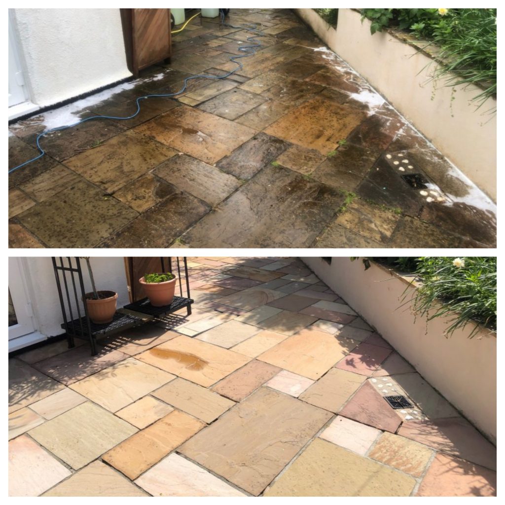 before and after pressure wash a patio 2