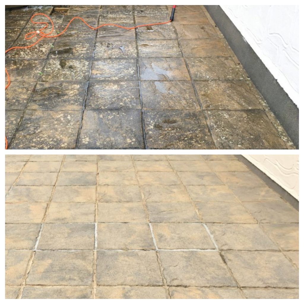 before and after pressure wash a patio
